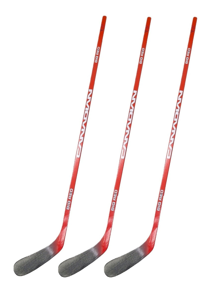 Canadian Big Red Youth Wood Hockey Sticks | 30 Flex, ABS Off-Ice Blade | 3 Pack